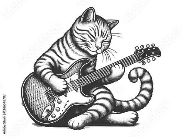 Obraz Rockstar Cat Playing Electric Guitar vector