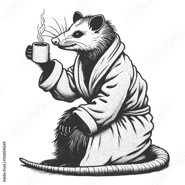 Obraz Possum in Bathrobe Drinking Coffee vector