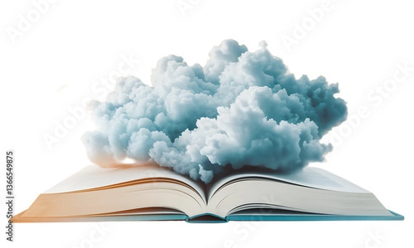 Fototapeta An open book revealing a cloud gently floating out from its pages Draw cloud