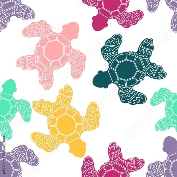 Fototapeta Ocean summer animals seamless turtles pattern for wrapping paper and fabrics and linens and kids clothes
