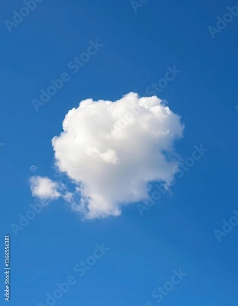 Fototapeta A fluffy white cumulus cloud floats serenely against a vibrant blue sky, purity, natural