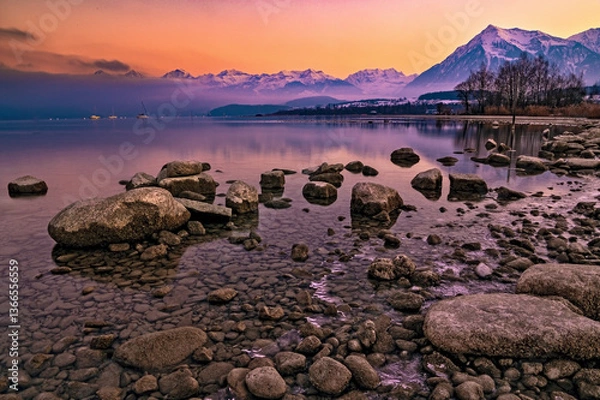Obraz Thunersee mit abendrot