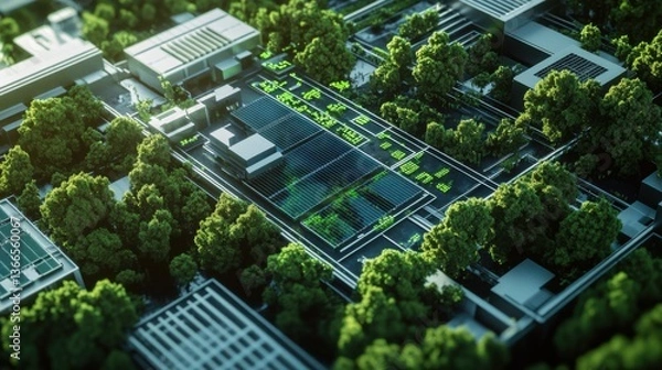 Fototapeta An AI powered system enhancing supply chain sustainability by analyzing resource usage, AI-assisted carbon footprint tracking, and real-time logistics optimization for greener supply chains