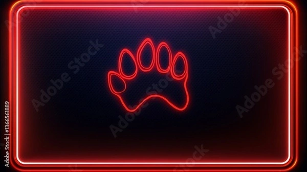 Fototapeta A glowing red paw print graphic displayed on a dark background