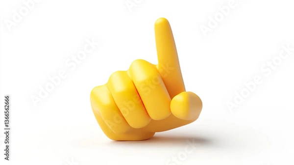 Fototapeta Bright Yellow 3D Finger Cursor Icon on White Background for UI and Web Design Projects