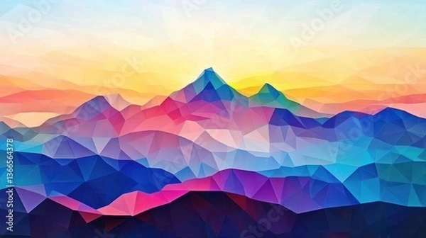 Fototapeta Colorful sunset over polygonal mountains