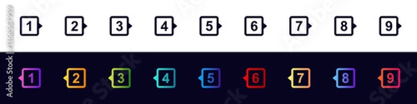 Fototapeta Bright icons designed for list markers, bullet points, or step markers in visual content.