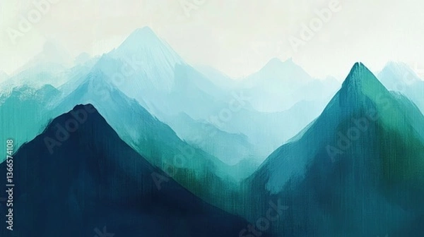 Fototapeta Serene mountain landscape with layered peaks and soft hues, evoking tranquility in a natural setting