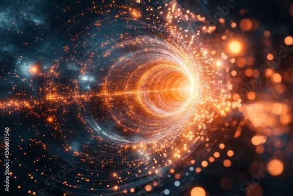 Fototapeta Fantasy galaxy with fiery planet and swirling nebula in deep space