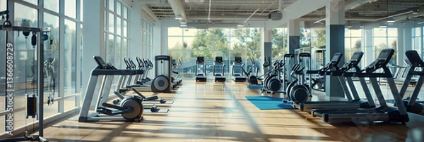 Fototapeta Bask in Natural Light While Working Out in This Modern, High-Tech Fitness Center