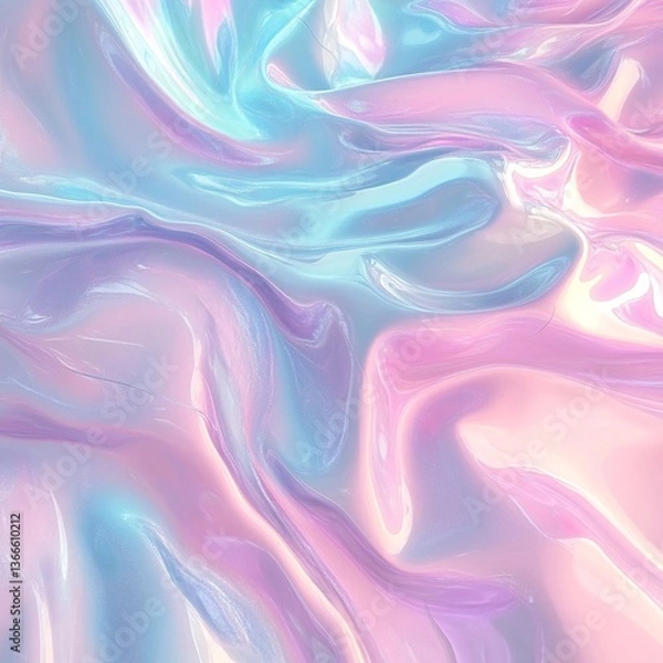 Fototapeta Holographic Fluid Gradient Blending Soft Pink, Cyan, and Lilac Hues