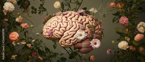 Fototapeta Surreal brain and floral fusion nature meets anatomy in a creative composition