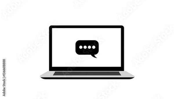 Obraz A laptop with a chat icon symbolizing communication, black-filled on white