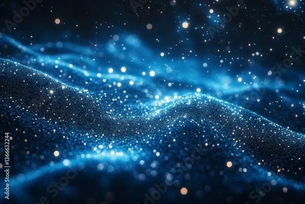 Fototapeta Blue abstract particle network flowing in cosmic space environment