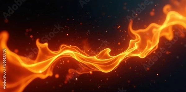 Fototapeta Intense orange and yellow flames dance against a stark black backdrop , texture, glowing, hot