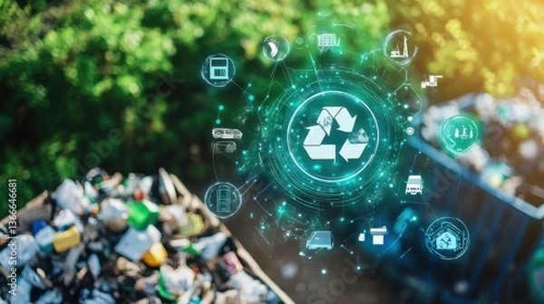 Fototapeta An AI powered system optimizing waste management by analyzing waste collection data, AI-assisted route planning, and real-time waste tracking for more efficient waste disposal