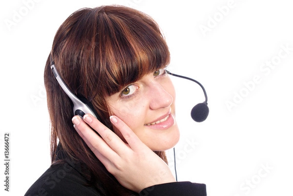 Fototapeta Call center operator smiling