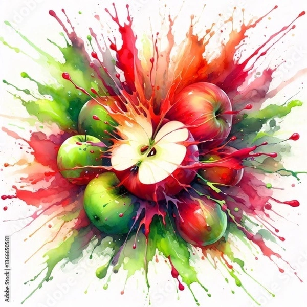 Obraz Watercolor Apples Splash Explosion