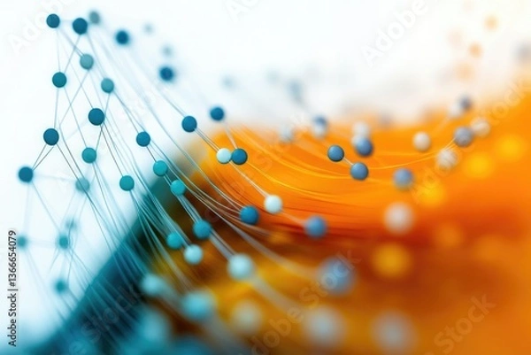 Fototapeta Abstract Network Connecting Spheres with Flowing Orange Lines Background Graphic