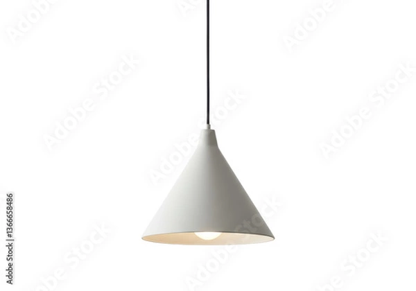 Obraz A modern white pendant light fixture hanging from the ceiling with a simple and minimalist design style