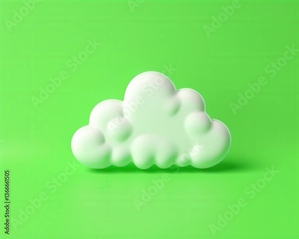 Fototapeta Puffy cloud icon on vivid green background. Weather forecasts, technology and nature concepts