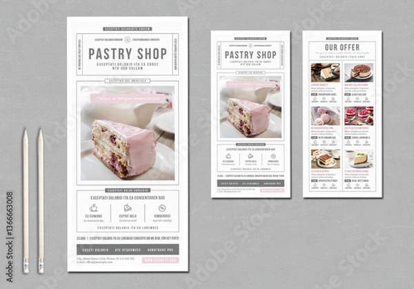 Fototapeta Confectionery Products Flyer in Tabular Style with Pink and Gray Accents