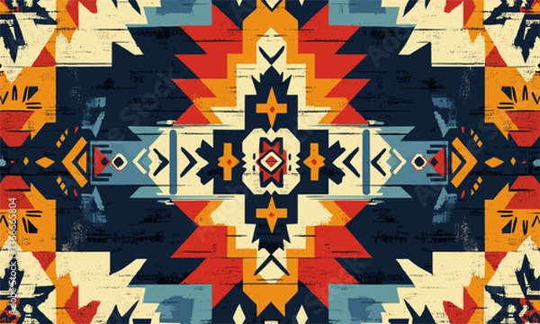 Fototapeta Colorful geometric aztec pattern with tribal elements on texture background, vector