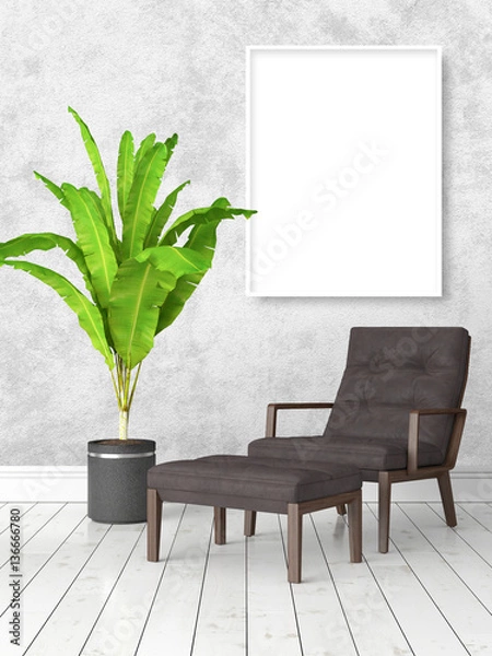 Fototapeta Modern bright interior with empty frame . 3D rendering