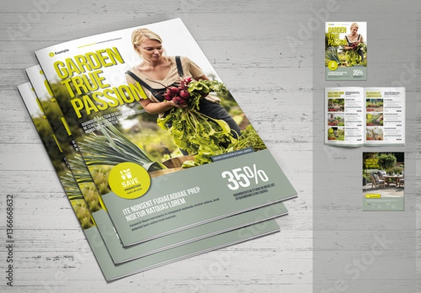 Fototapeta Project Design for Natural or Eco Products Folder Template in Green Shades