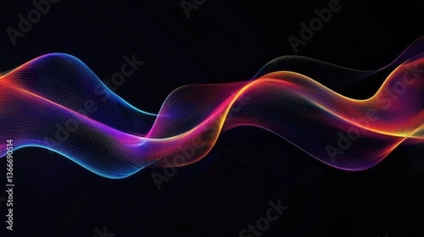 Fototapeta Abstract wave lines pattern dynamic colorful light flowing isolated on black background. concept of music, party, technology, modern. Abstract flowing wavy lines.