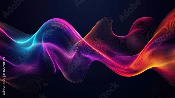 Fototapeta Abstract wave lines pattern dynamic colorful light flowing isolated on black background. concept of music, party, technology, modern. Abstract flowing wavy lines.