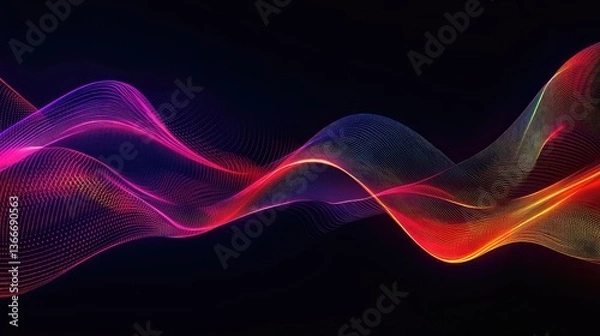 Fototapeta Abstract wave lines pattern dynamic colorful light flowing isolated on black background. concept of music, party, technology, modern. Abstract flowing wavy lines.