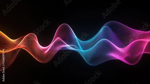 Fototapeta Abstract wave lines pattern dynamic colorful light flowing isolated on black background. concept of music, party, technology, modern. Abstract flowing wavy lines.