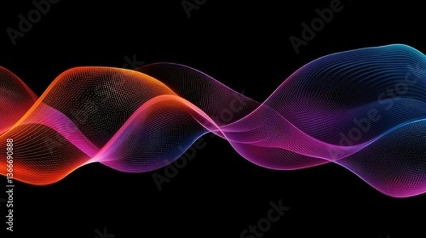 Fototapeta Abstract wave lines pattern dynamic colorful light flowing isolated on black background. concept of music, party, technology, modern. Abstract flowing wavy lines.