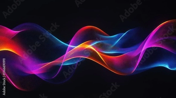 Fototapeta Abstract wave lines pattern dynamic colorful light flowing isolated on black background. concept of music, party, technology, modern. Abstract flowing wavy lines.