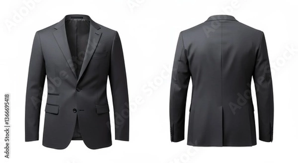 Obraz Formal Gray Suit Jacket Front and Back View on White Backdrop