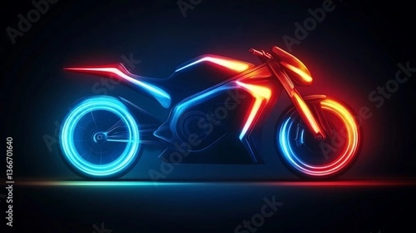 Fototapeta An Illuminated Motorcycle Depicted with Neon Light and Modern Style