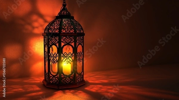 Fototapeta An ornate lantern casting intricate shadows with warm candle light
