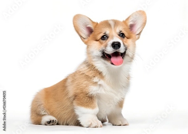 Obraz Happy Welsh Corgi Puppy Vector Illustration – Cute Winking Dog Clipart on White Background, Cute winking Welsh Corgi puppy vector clipart, perfect for stickers, logos, and digital designs.