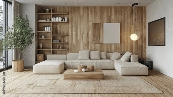 Fototapeta Modern Japanese-Style Living Room Interior Design