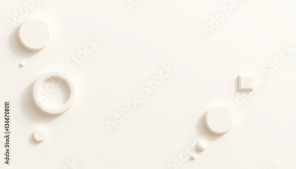 Fototapeta White 3D Circles Banner Background Header, Elegant Minimal Design Visual

