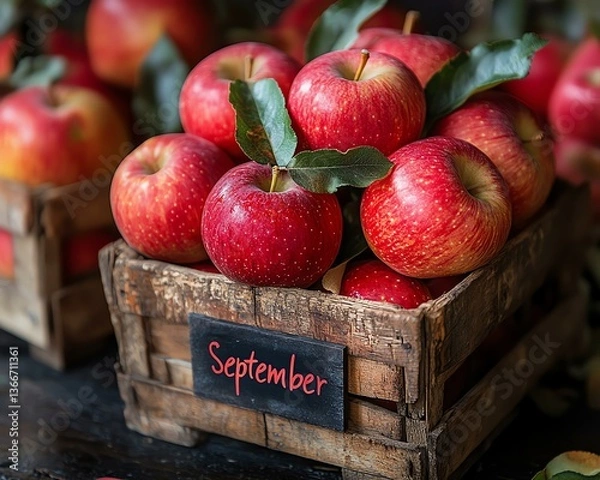 Fototapeta Fresh apples in a rustic wooden crate.