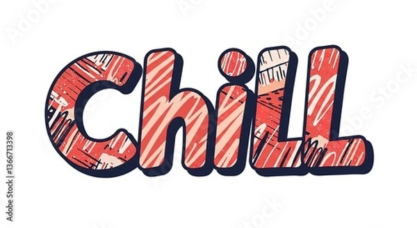 Fototapeta The word chill with a red and white pattern on a white background- design, text, vector, exclamation, message, interjection, letter