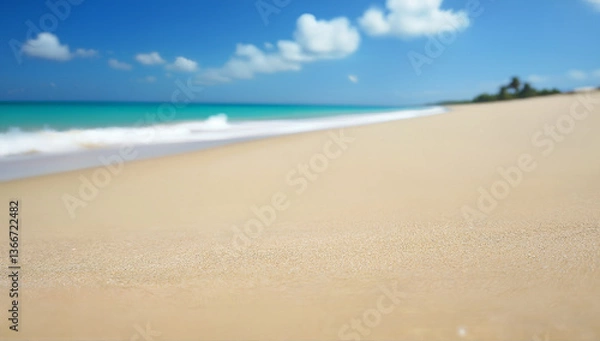 Obraz Serene Sandy Beach with Clear Turquoise Waves Under Blue Sky