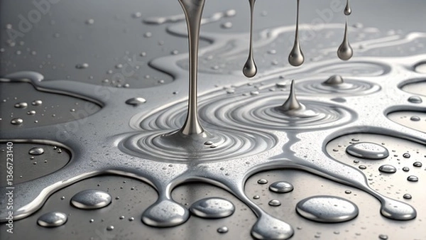 Fototapeta This image captures the mesmerizing flow and texture of liquid silver, or a similar metallic substance.