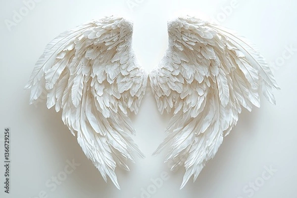 Fototapeta Feathered Angel Wings Isolated on Clean Background for Creative Design Use
