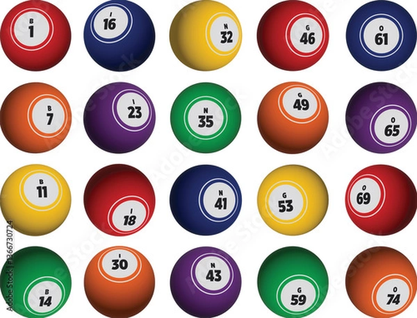 Fototapeta 3D Rendering of colorful Bingo Balls at different angles
