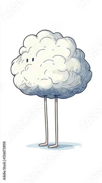 Fototapeta A whimsical cartoon character resembling a cloud with legs, exuding a lighthearted and playful vibe.