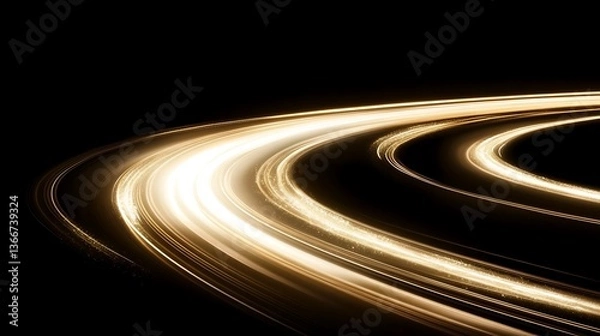 Fototapeta Curved golden light trails forming a looping design against black background