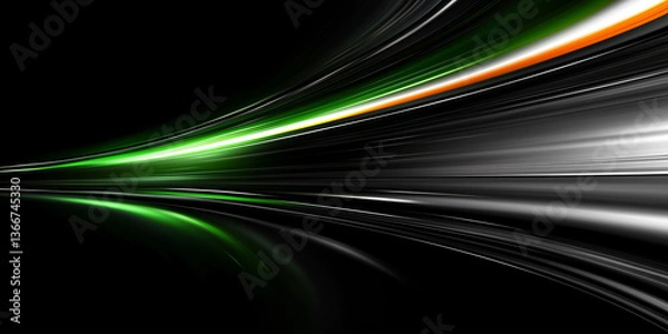 Obraz green and gray gradient speed light motion blur effect on black background,blank speed glowing lines for design banner poster wallpaper with copy space